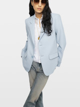 Designer Womens Blue Tailored Suit Jacket with Buttons and ZV Stitch