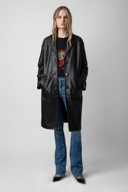 Women's Designer Black Leather Trench Coat