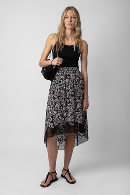 Women's Designer Floral Skirt with Black Lace