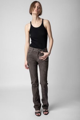 Zadig & Voltaire Womens Designer Grey Suede Wide Leg Trouser