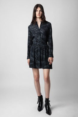 Zadig & Voltaire Womens Designer Black Mini Dress with Graffiti Print