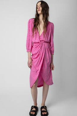 Zadig & Voltaire Womens Designer Pink Silk Midi Wrap Dress with Leopard Print