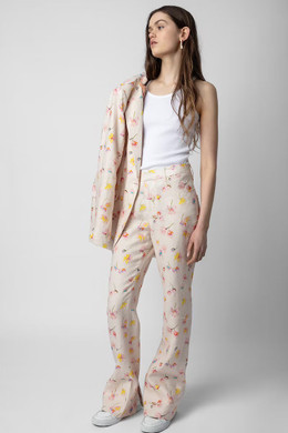 Zadig & Voltaire Womens Designer Tailored Pant in Vanilla with Floral Print and Flare