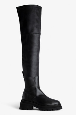 Zadig & Voltaire Womens Designer Black Leather Thigh High Boots