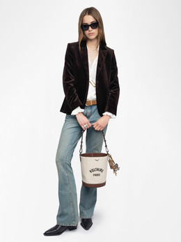 Womens Designer Chocolate Brown Tailored Suit Jacket in Velvet