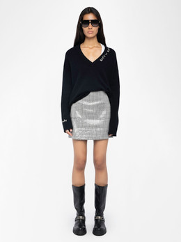 Womens Designer Mini Tailored Skirt in Grey Sequins Womens Designer Mini Tailored Skirt in Grey Sequins