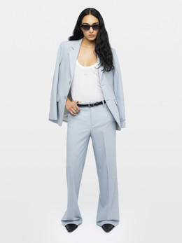 Womens Designer High Waisted Tailored Suit Pants in Blue