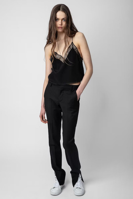 Women's Designer Black Silk Camisole with Lace