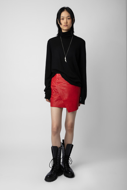 Women's Designer Red Leather Mini Skirt