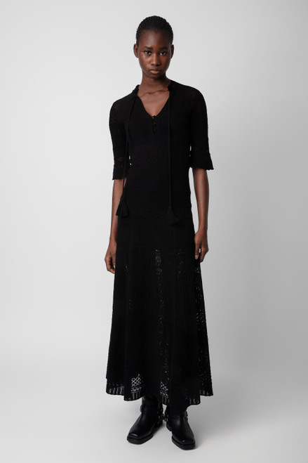 Women's Designer Black Crocheted Maxi Dress