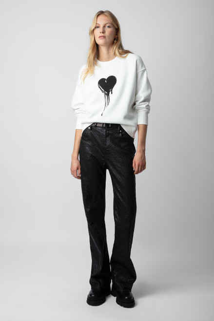 Women's Designer White Black Heart Sweater