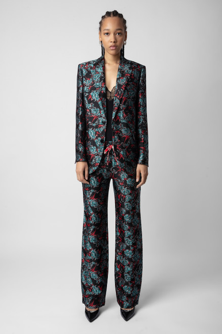 Zadig & Voltaire Womens Designer Black Tailored Blazer with Floral Jacquard