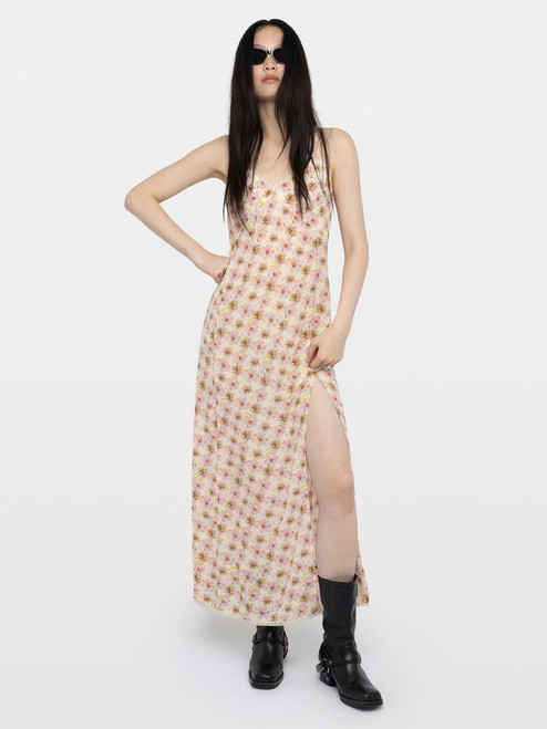 Womens Designer Maxi Dress in Viscose with Mirror Flowers Print