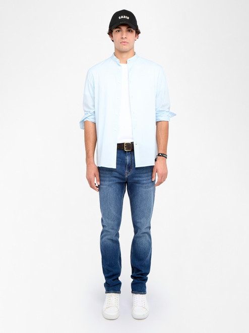 Mens Designer Cotton Long Sleeve Shirt with Mandarin Collar