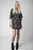 Zadig & Voltaire Womens Designer Black Velvet Mini Dress with Glitter Tiger Pattern