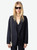 Womens Designer Navy Wool Tailored Suit Jacket with Pointed Collar