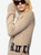 Womens Designer Cashmere High Neck Sweater in Oatmeal with Ribbed Edges and Rock Jacquard Intarsia