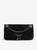 Womens Designer Iconic Clutch Bag in Black Grained Leather with Eyelets and Chain