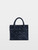 Womens Designer Iconic Tote Handbag in XS Size in Blue Denim with Monogrammed Motif