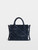 Womens Designer Iconic Tote Handbag in XS Size in Blue Denim with Monogrammed Motif