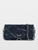 Womens Designer Navy Denim Handbag Clutch with Monogram Motif and Double Chain
