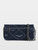 Womens Designer Navy Denim Handbag Clutch with Monogram Motif and Double Chain