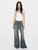 Womens Designer Wide Leg Sable Jeans in Washed Denim