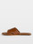 Womens Designer Leather Mules in Brown with Square Toe and Signature Wing Motif