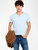 Mens Designer Short Sleeve Tee with Henley Neckline in Blue