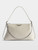 Designer Grained Leather Handbag in White with Chain and Wing Motif