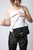 Iconic Black Leather Clutch Bag with Wings Motif and Double Chain Strap