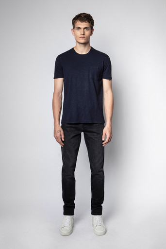 T-shirt Zadig & Voltaire Coton Flamme Taille S Bleu - Occasion Très Bon état, Col V, Manches Courtes