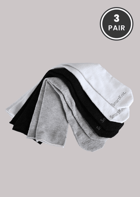 SmartKnit Seamless AFO Interface Socks for Children 3 Pair - White, Black, Grey