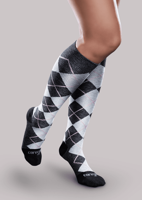 Core-Spun Pink Argyle Light Compression Socks, 10-15mmHg