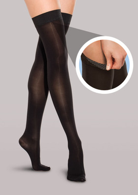 Therafirm Unisex Mild Support Thigh High Stockings with Silicone Dot Band in [Black]