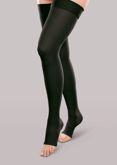 15-20mmHg Ease Mild Support Open-Toe Black Thigh High in [Black]