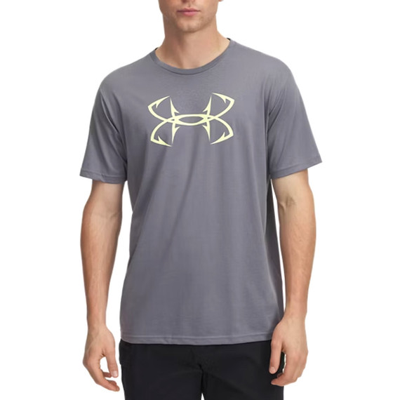 Men's Ua Fish Hook Logo T-shirt Titan Gray--sonic Yellow