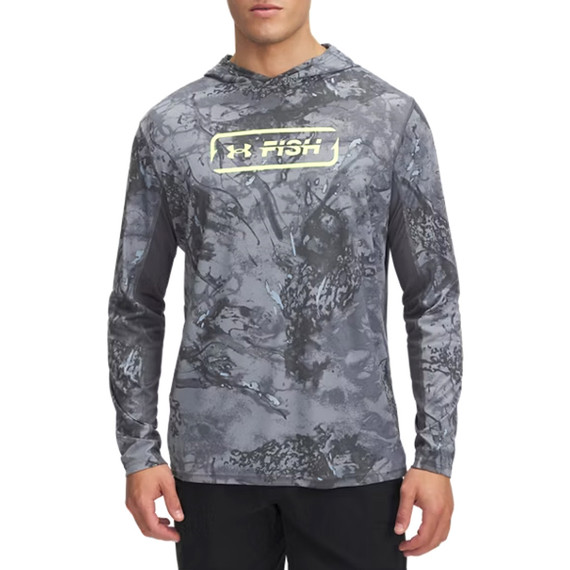 Men's Ua Fish Pro Camo Hoodie Castlerock--lime Surge