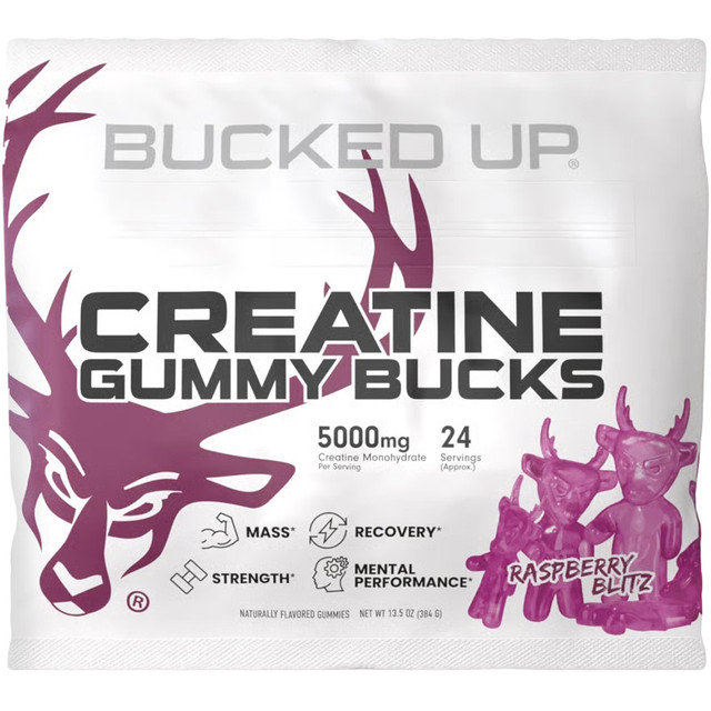 Bucked Up Creatine Gummies Raspberry Blitz 24pc Pack