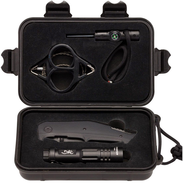 Browning Outdoorsman Survival Kit Knife Compass Flashlight Wire Saw Flint & Whistle
