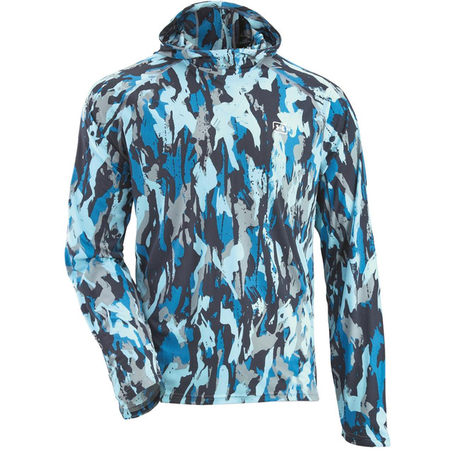 Men's Ua Fish Elite Printed Hoodie Harbor Blue--white