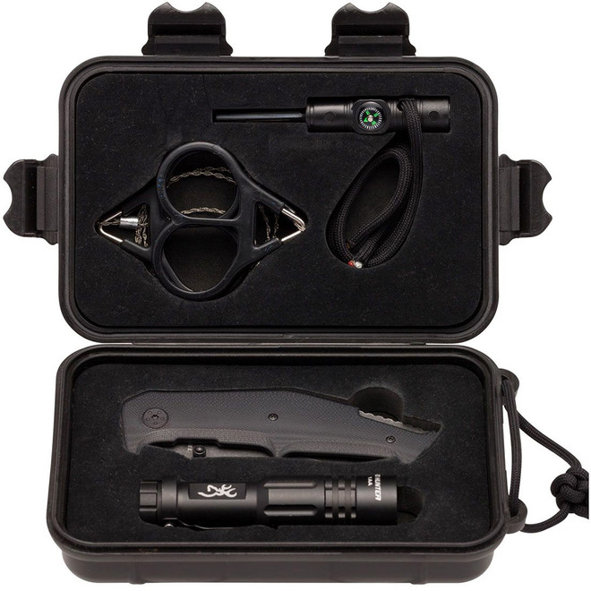 Browning Outdoorsman Survival Kit Knife Compass Flashlight Wire Saw Flint & Whistle