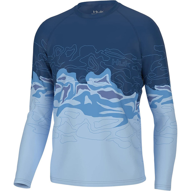 Huk Pursuit Topo Marsh Long Sleeve Crystal Blue