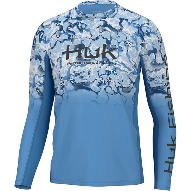 Huk Icon X Long Sleeve Crew Azure Blue Reef