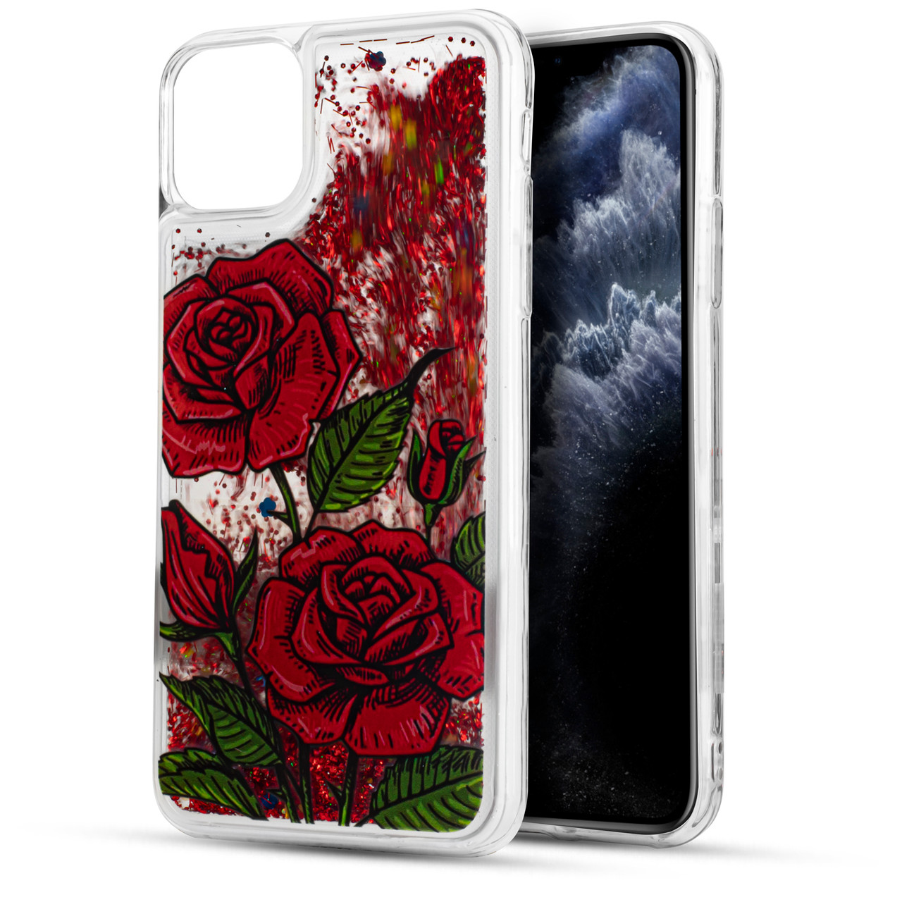 Iphone 11 Pro Clear Glitter Motion Red Roses Beezmoo