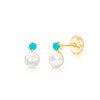 Baby/Kids pearl and turquoise earrings | 14K Gold