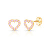 Girls heart earrings screw back 14k gold pink cz