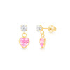 Girls heart dangle Pink CZ earrings | Screw back | 14k Gold