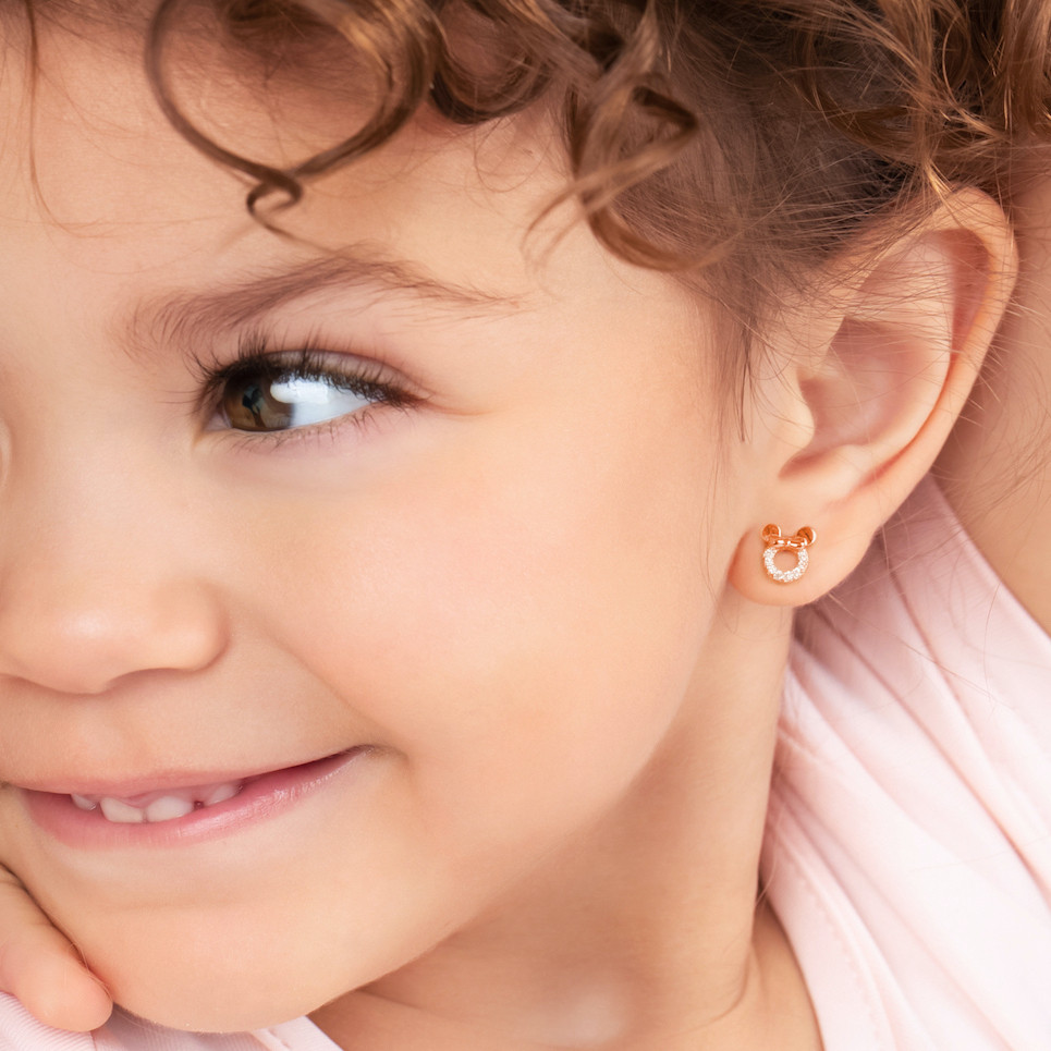 Miss Mouse Baby/Kids CZ Screw Back Earrings 14k Rose Gold The