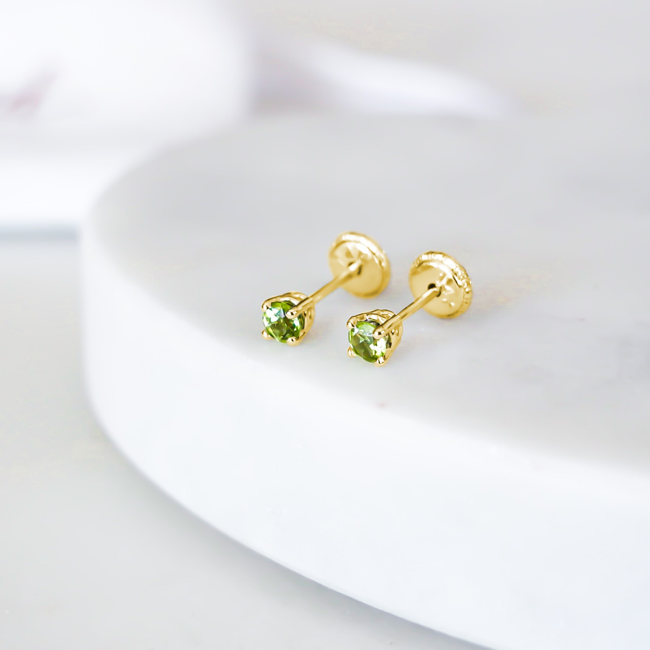 August Birthstone Baby Earrings - Peridot | 14K Gold